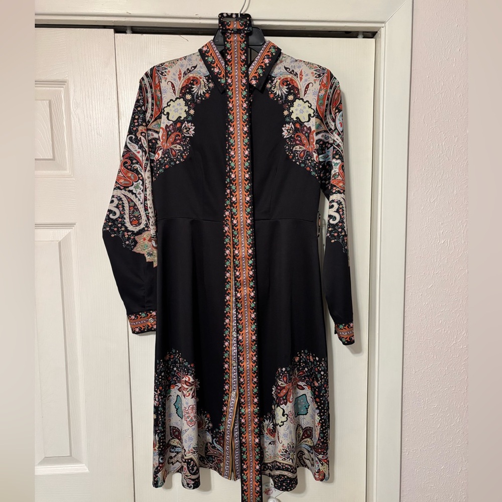 MNM Fashion Black and Multicolor Long Sleeve Dress